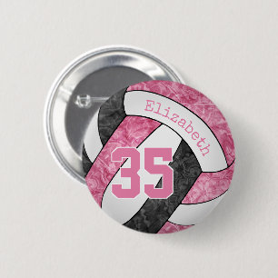 pink black volleyball club team colours 6 cm round badge