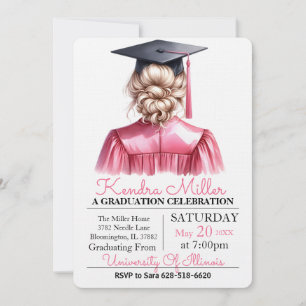 Pink & Black Watercolor Graduation Invitation