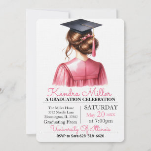 Pink & Black Watercolor Graduation Invitation