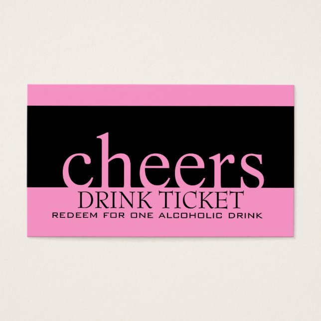 Pink Black Wedding Drink Ticket for Reception (Front)