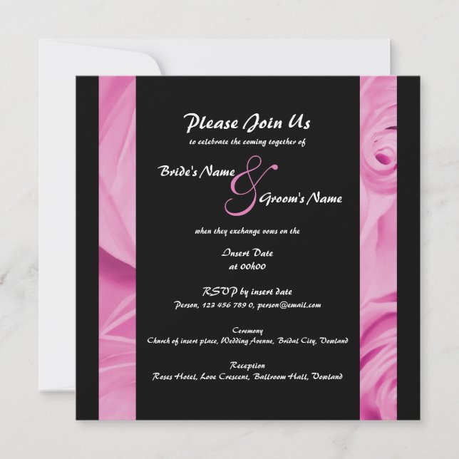 Pink black wedding floral invitation (Front)