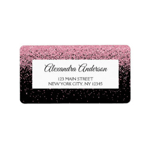 Pink Black Wedding Glitter and Sparkle Label