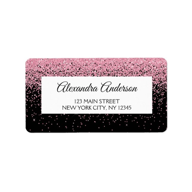 Pink Black Wedding Glitter and Sparkle Label (Front)