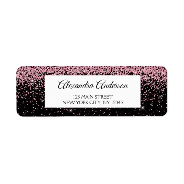 Pink Black Wedding Glitter and Sparkle Return Address Label (Front)
