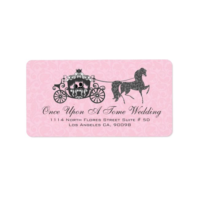 Pink & Black Wedding Horse & Carriage Label (Front)