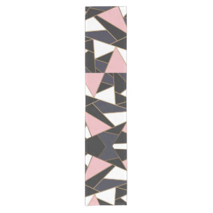 Pink Black White Abstract Triangles Short Table Runner