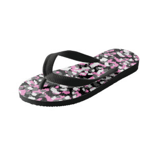 Pink, black, white and Grey Camo abstract Kid's Thongs