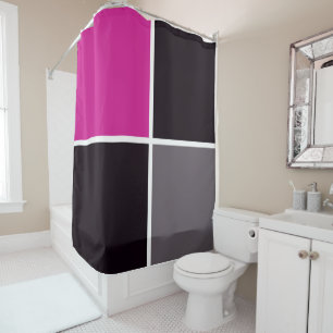 Pink, Black, White and Grey Squares Shower Curtain