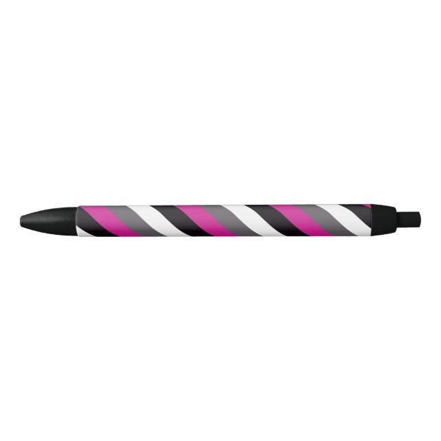 Pink, Black, White and Grey Stripes  Black Ink Pen (Front)