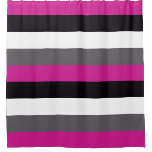 Pink, Black, White and Grey Stripes Shower Curtain