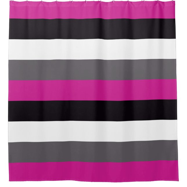 Pink, Black, White and Grey Stripes  Shower Curtain (Front)