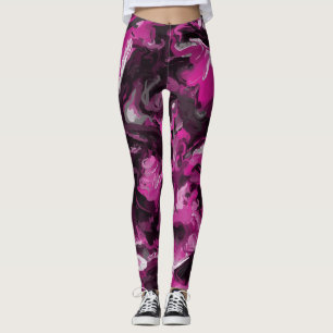 Pink, Black, White and Grey Swirls Leggings