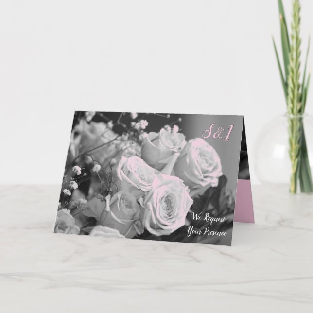 Pink Black White and Grey Wedding Invitation (Front)