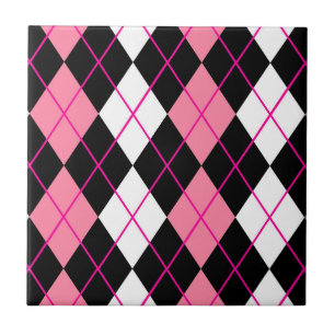 Pink Black White Argyle Diamond Design Ceramic Tile