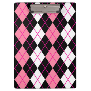 Pink Black White Argyle Diamond Design Clipboard