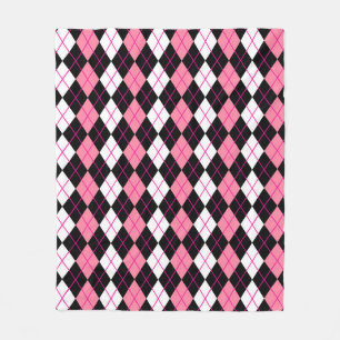 Pink Black White Argyle Diamond Design Fleece Blanket