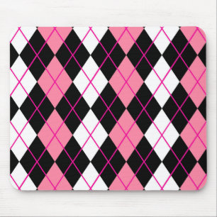 Pink Black White Argyle Diamond Design Mouse Pad