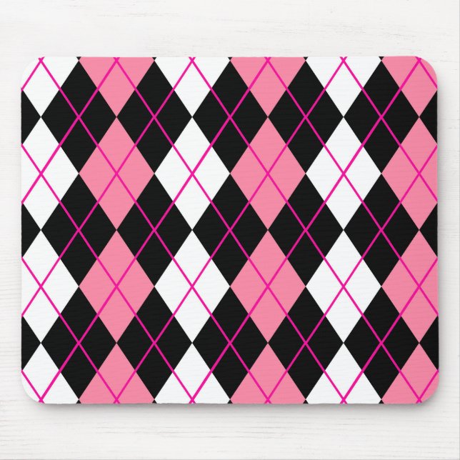 Pink Black White Argyle Diamond Design  Mouse Pad (Front)