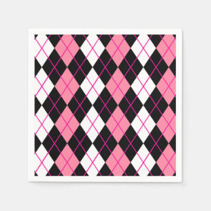 Pink Black White Argyle Diamond Design  Napkin