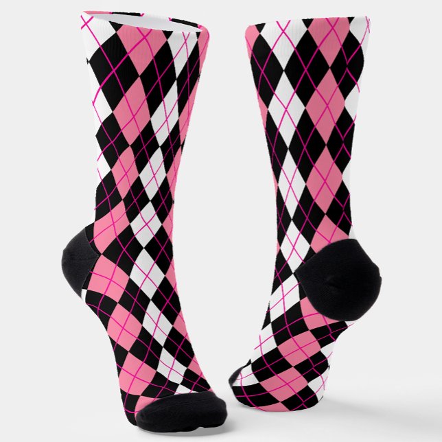 Pink Black White Argyle Diamond Design  Socks (Creator Uploaded)