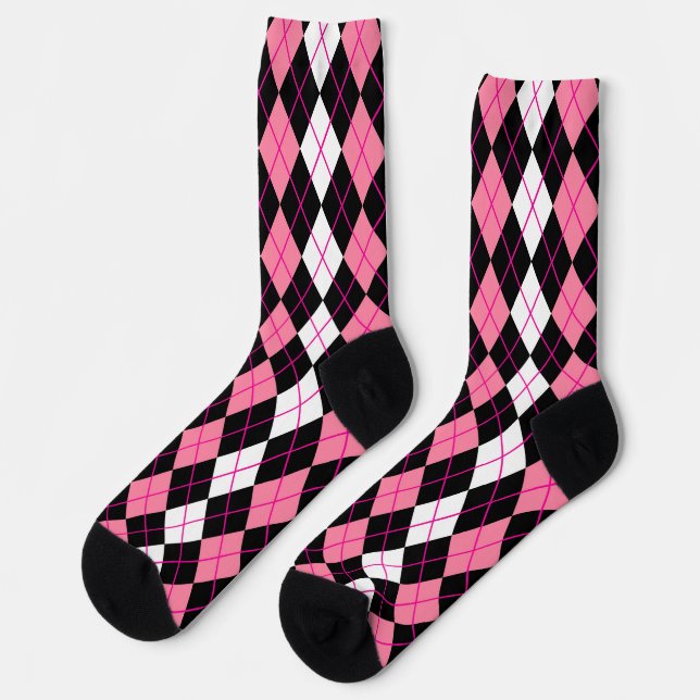 Pink Black White Argyle Diamond Design  Socks (Left)