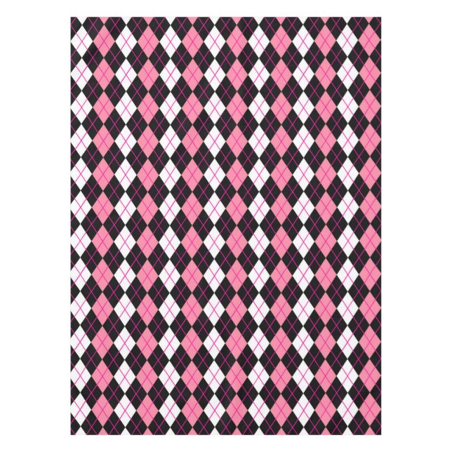 Pink Black White Argyle Diamond Design  Tablecloth (Front)