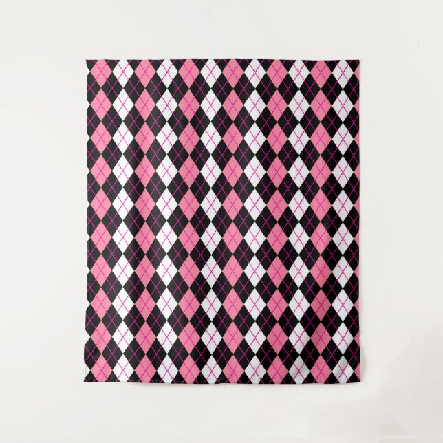Pink Black White Argyle Diamond Design  Tapestry (Front)