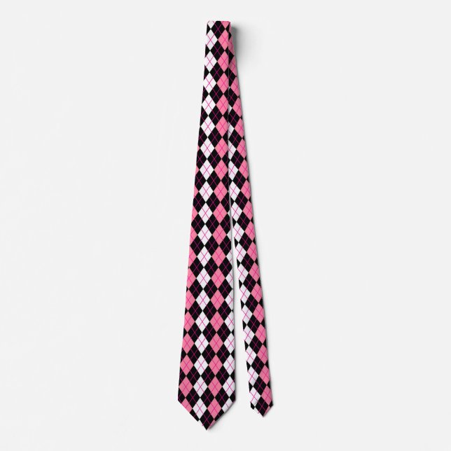 Pink Black White Argyle Diamond Design  Tie (Front)