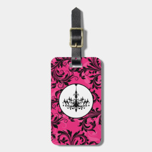 Pink Black White Chandelier Scroll Luggage Tag