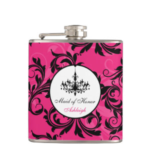Pink Black White Chandelier Scroll MOH Flask