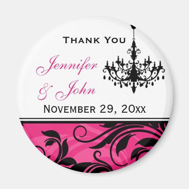 Pink Black White Chandelier Wedding Favour Magnet  (Front)