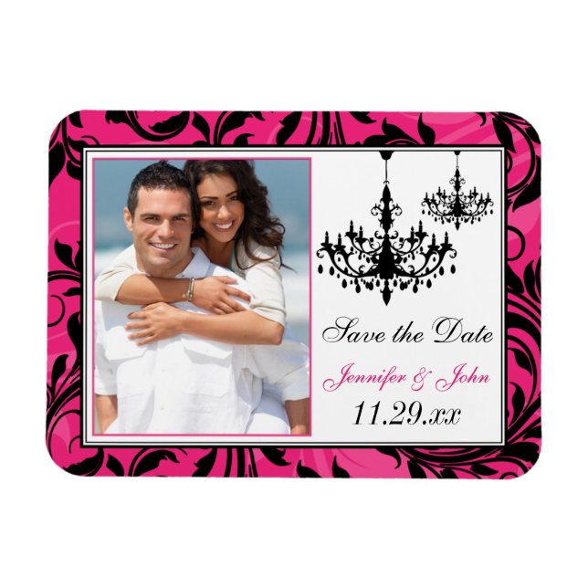 Pink Black White Chandeliers Save the Date Magnet (Horizontal)