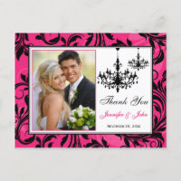 Pink Black White Chandeliers Thank You Post Card
