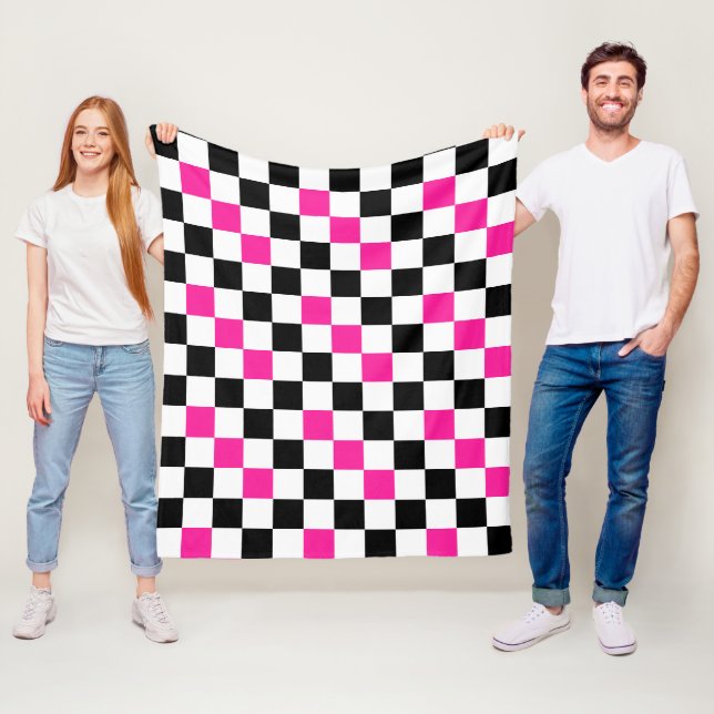 Pink Black White Checkered Pattern Design  Fleece Blanket (In Situ)