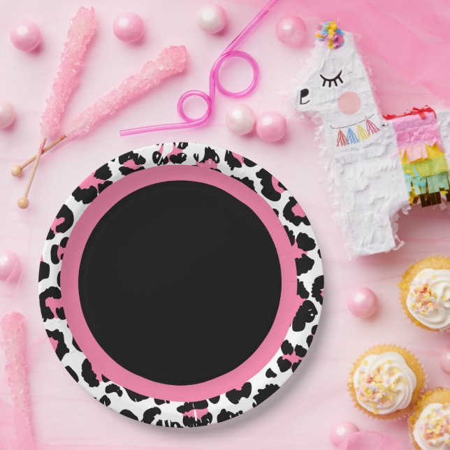 Pink Black & White Cheetah Print Paper Plate (Party)