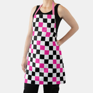 Pink Black White Chequered Pattern Design  Apron