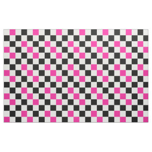 Pink Black White Chequered Pattern Design  Fabric