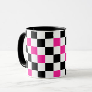 Pink Black White Chequered Pattern Design  Mug