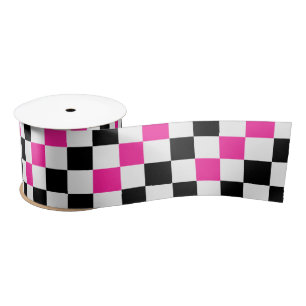 Pink Black White Chequered Pattern Design  Satin Ribbon