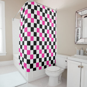 Pink Black White Chequered Pattern Design Shower Curtain