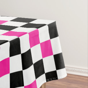 Pink Black White Chequered Pattern Design  Tablecloth