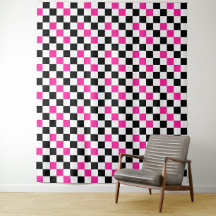 Pink Black White Chequered Pattern Design Tapestry
