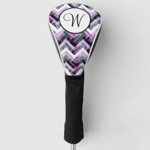 Pink Black White Chevron Textured Monogram Golf Head Cover