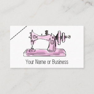 Pink, Black, White Chic Vintage Sewing Machine Business Card