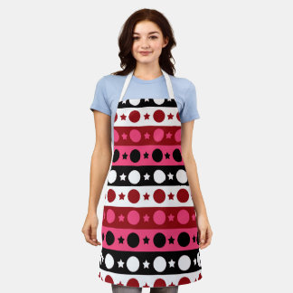 Pink Black White Circle Stars Stripes Design Apron