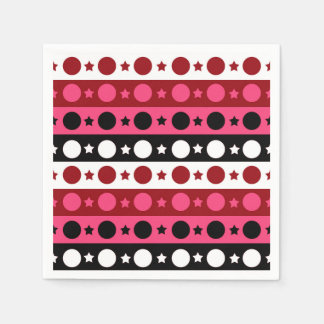 Pink Black White Circle Stars Stripes Design Napkin