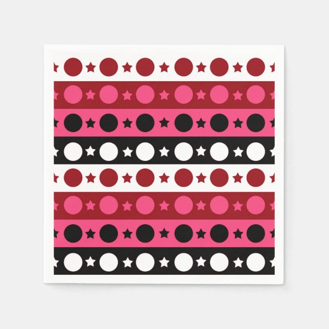 Pink Black White Circle Stars Stripes Design  Napkin (Front)