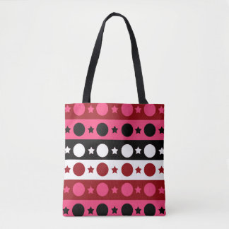 Pink Black White Circle Stars Stripes Design Tote Bag