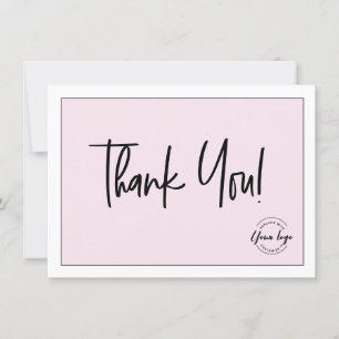 Pink Black White Company Logo Social Thank You  Card