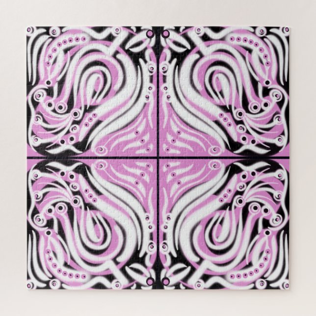 Pink Black White Curly Abstract Pattern  Jigsaw Puzzle (Vertical)
